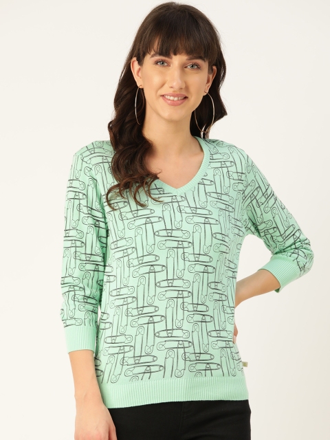 

United Colors of Benetton Women Green Pure Cotton Printed Sweater