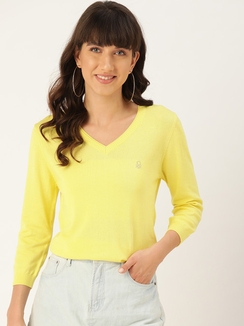 

United Colors of Benetton Women Yellow Pure Cotton Solid Sweater