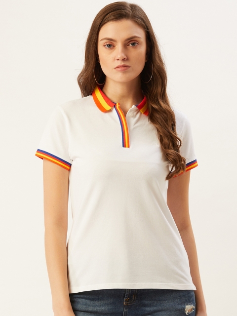 

United Colors of Benetton Women White Solid Polo Collar T-shirt