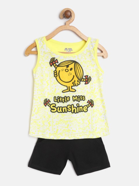 

Eteenz Girls Yellow & Black Little Miss Sunshine Print Pure Cotton T-shirt with Shorts