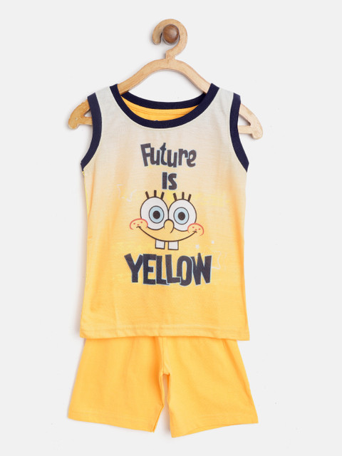 

Eteenz Boys Yellow & White Ombre Dyed & Sponge Bob Print Pure Cotton T-shirt with Shorts