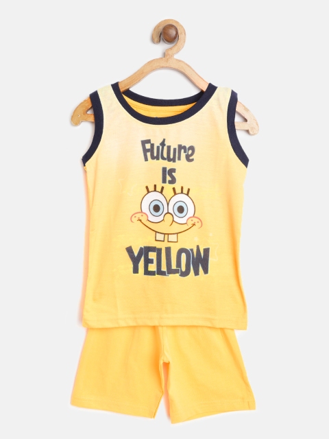

Eteenz Boys Yellow & White Ombre Dyed & Sponge Bob Print Pure Cotton T-shirt with Shorts