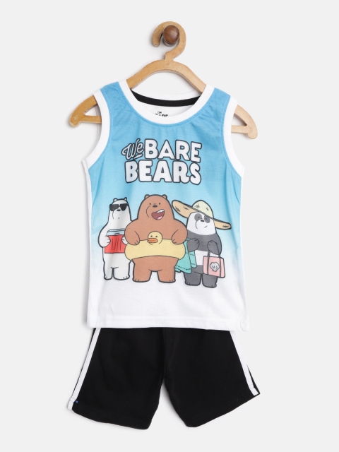 

Eteenz Boys Blue & White Ombre Dyed The Bare Bear Print Pure Cotton T-shirt with Shorts