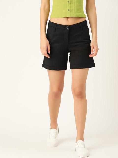 

United Colors of Benetton Women Black Solid Regular Fit Shorts