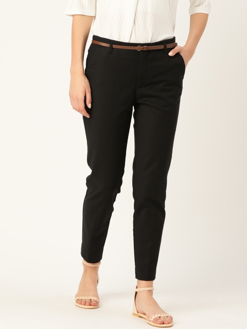 

United Colors of Benetton Women Black Regular Fit Solid Formal Trousers with Belt
