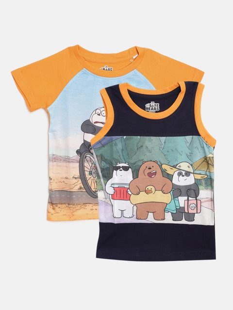 

Eteenz Boys Pack of 2 Pure Cotton The Bare Bears Printed Round Neck T-shirts, Blue