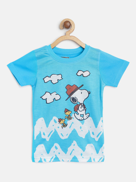 

Eteenz Boys Blue & White Snoopy Print Pure Cotton Round Neck T-shirt