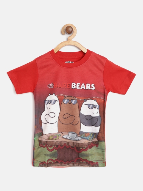 

Eteenz Boys Red & White We Bare Bears Print Pure Cotton Round Neck T-shirt