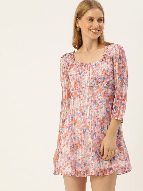 

AND Women White Striped Fit and Flare Dress
