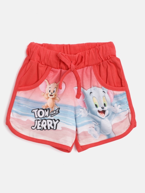 

Eteenz Girls Coral Pink & Blue Tom & Jerry Printed Regular Fit Pure Cotton Shorts