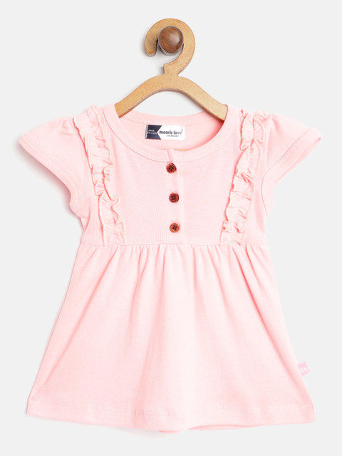 

Moms Love Infant Girls Pink Solid Pure Cotton A-Line Dress, Peach