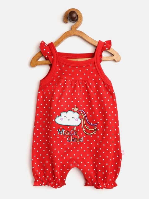 

Moms Love Infant Girls Red & White Polka Dot Print Pure Cotton Rompers