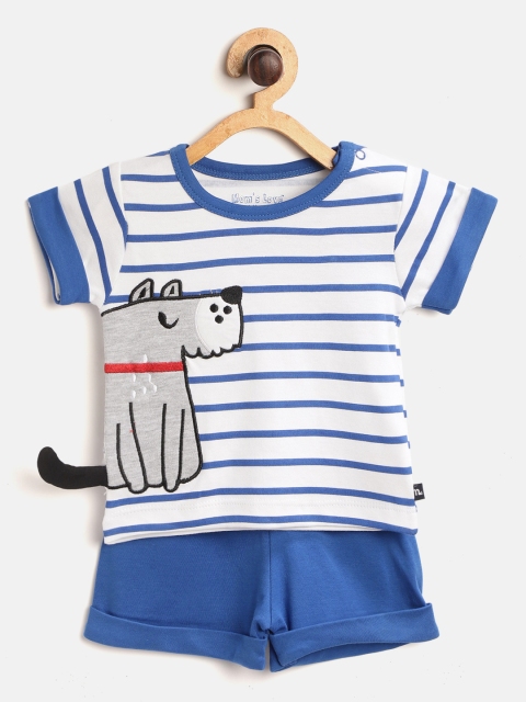 

Moms Love Infant Boys Blue & White Striped Pure Cotton T-shirt with Shorts