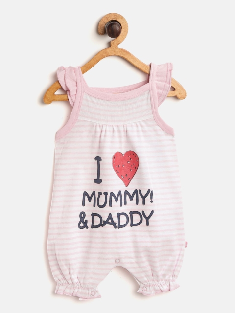 

Moms Love Infant Girls Pink & White Striped Pure Cotton Rompers with Printed Detail