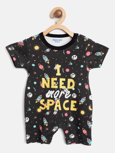 

Moms Love Infant Boys Black & Mustard Yellow Space Print Pure Cotton Rompers