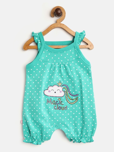 

Moms Love Infant Girls Sea Green & White Polka Dot Print Pure Cotton Rompers