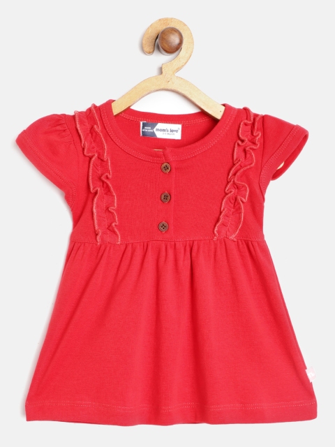 

Moms Love Infant Girls Red Solid Pure Cotton A-Line Dress