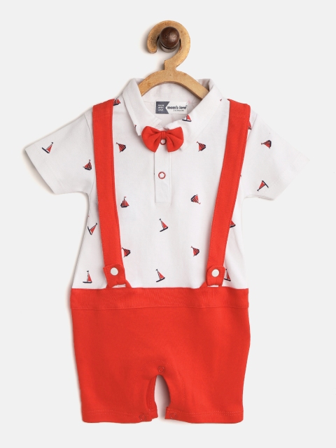 

Moms Love Infant Boys Red & White Colourblocked Pure Cotton Rompers