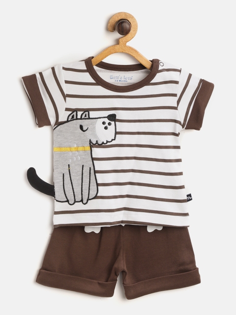 

Moms Love Infant Boys Coffee Brown & White Striped Pure Cotton T-shirt with Shorts