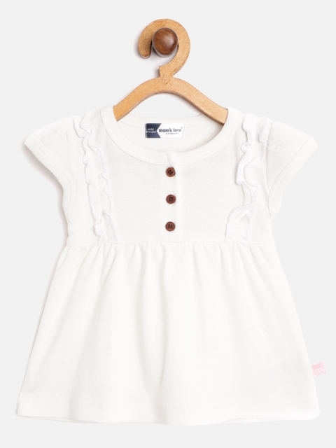 

Moms Love Infant Girls Off-White Solid Pure Cotton A-Line Dress