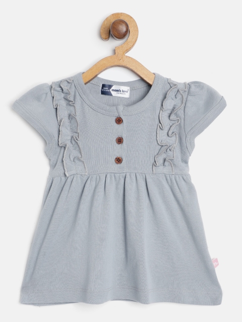 

Moms Love Infant Girls Grey Solid Pure Cotton A-Line Dress