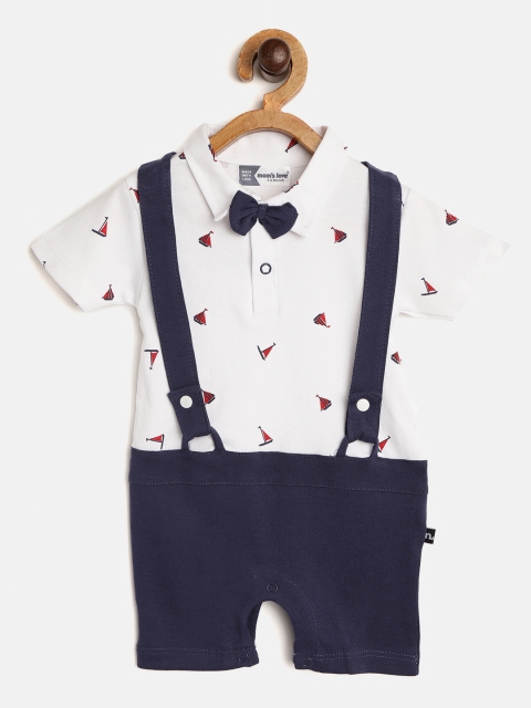 

Moms Love Infant Boys Navy Blue & White Colourblocked Pure Cotton Rompers