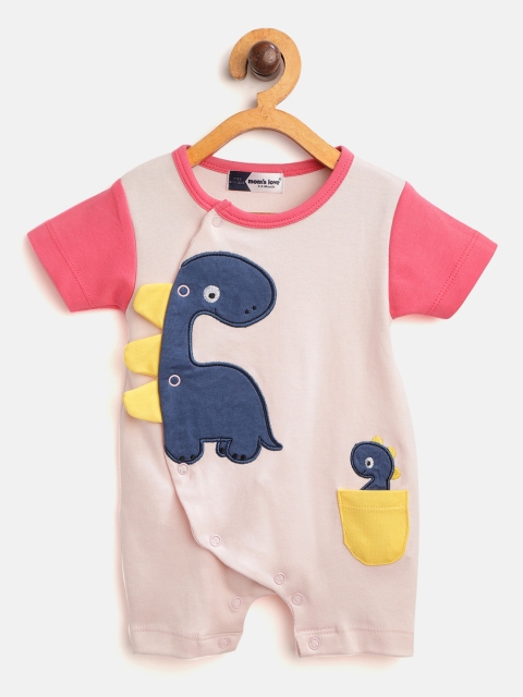

Moms Love Infant Girls Pink & Blue Dinosaur Applique Pure Cotton Rompers