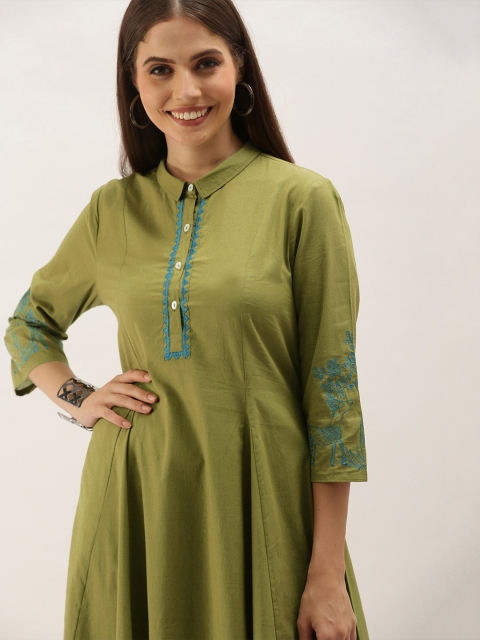 

Anouk Women Green & Blue Embroidered Anarkali Kurta