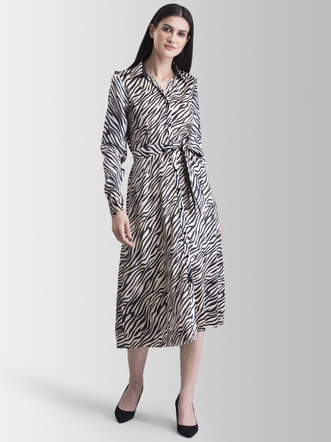 

FableStreet Women Beige Printed Shirt Dress