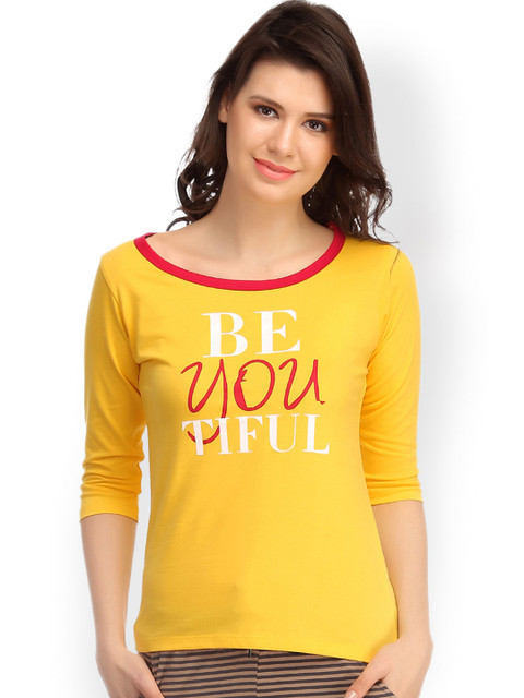

Clovia Yellow Printed Lounge Top LT0105P02XL