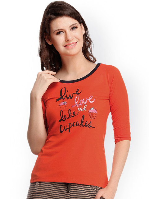 

Clovia Orange Printed Lounge Top LT0105P16XL