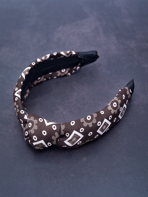 

Golden Peacock Women Brown & White Floral Printed Top Knot Hairband