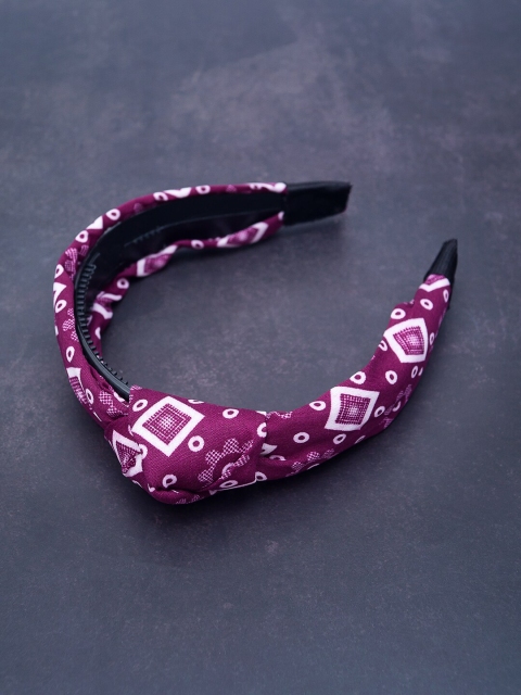 

Golden Peacock Women Magenta Pink & White Printed Knot Hairband