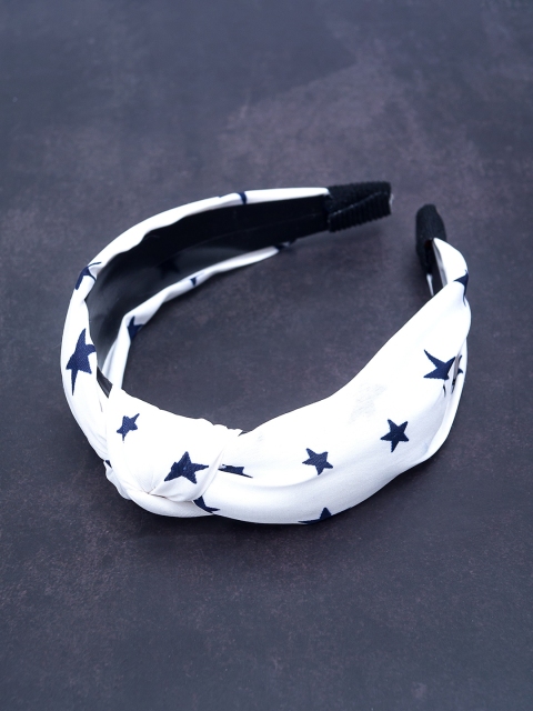 

Golden Peacock Women White & Navy Blue Printed Top Knot Hairband