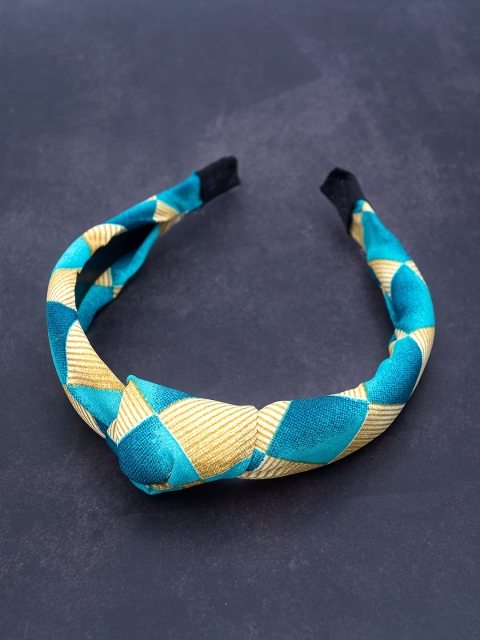 

Golden Peacock Women Blue & Yellow Printed Top Knot Hairband