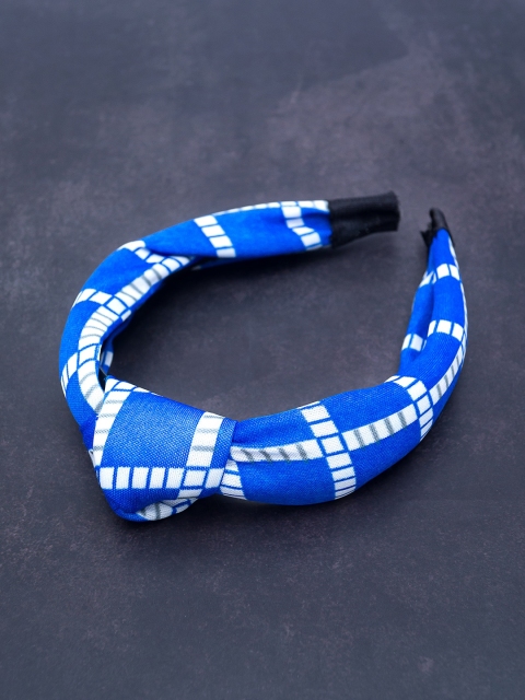 

Golden Peacock Women Blue & White Printed Knot Design Hairband