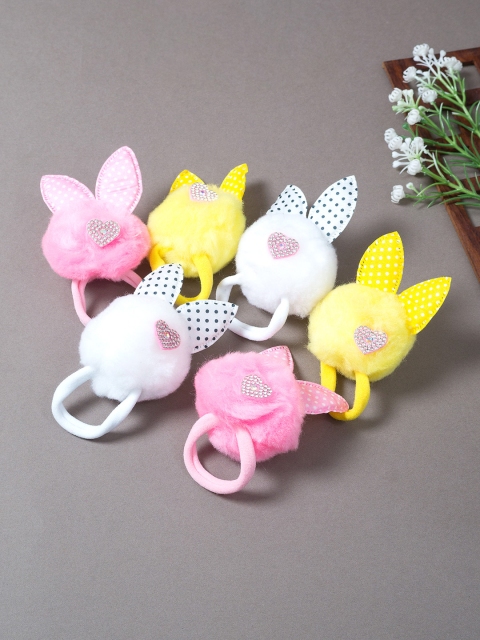 

Golden Peacock Set Of 6 Fur Embellished Bunny Ponytail Holder, Multi