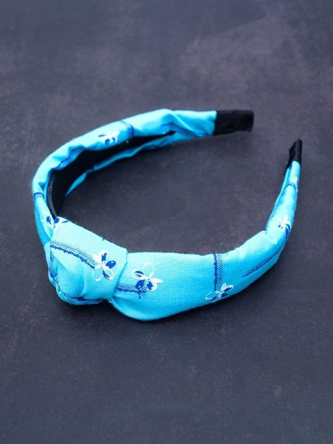 

Golden Peacock Blue Floral Printed Hairband