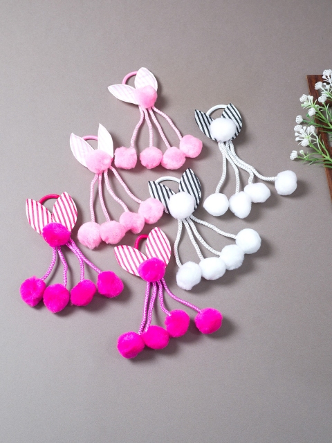 

Golden Peacock Girls Set of 6 Pink & White Bow Style Ponytail Holders