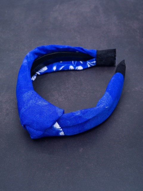 

Golden Peacock Blue & White Printed Knot Design Hairband