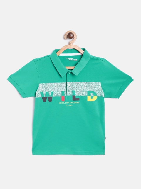 

Lil Tomatoes Boys Sea Green Printed Polo Collar T-shirt