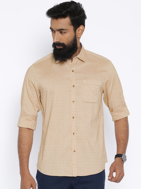 

John Players Beige Printed Trim Fit Casual Shirt