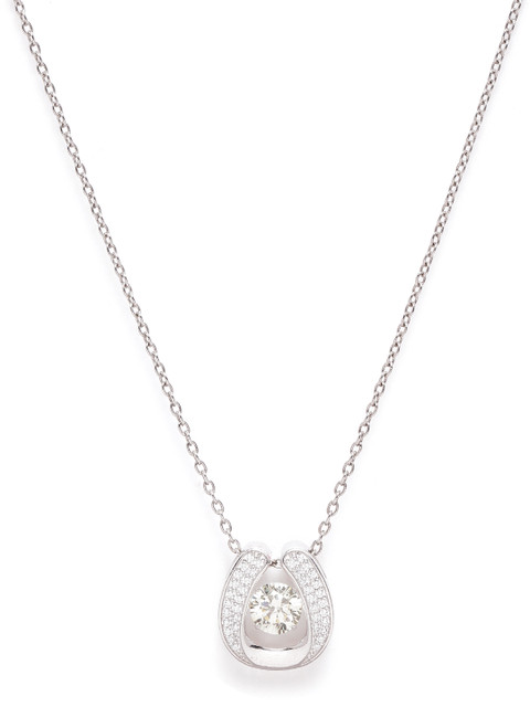 

Silgo Rhodium-Plated 925 Sterling Silver CZ-Studded Oval Shaped Pendant with Chain