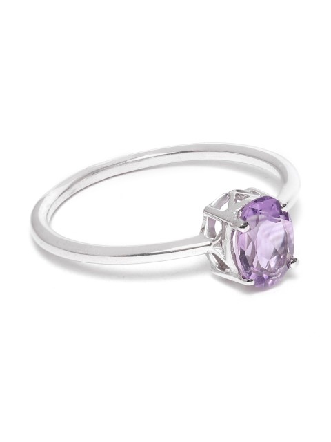 

Silgo Purple 925 Sterling Silver Rhodium-Plated Natural Amethyst-Studded Finger Ring