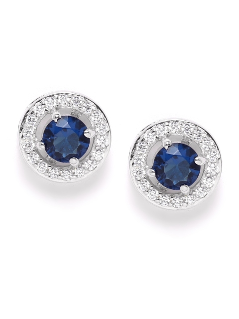 

Silgo Navy Blue 925 Sterling Silver Rhodium-Plated CZ Studded Circular Studs