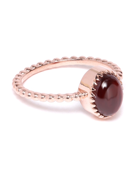 

Silgo Maroon Sterling Silver Rose Gold-Plated Garnet-Studded Finger Ring
