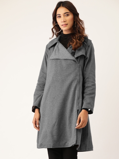 

Laabha Women Charcoal Grey Coloured Woollen Solid Trench Coat