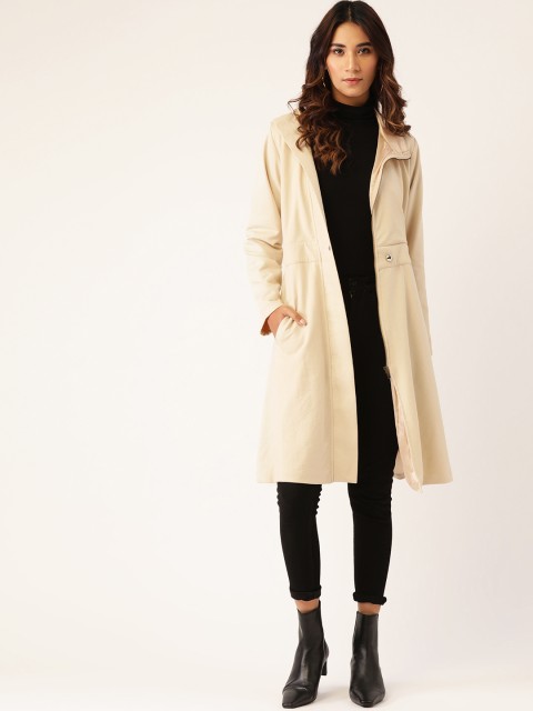 

Laabha Women Cream-Coloured Woollen Solid Overcoat
