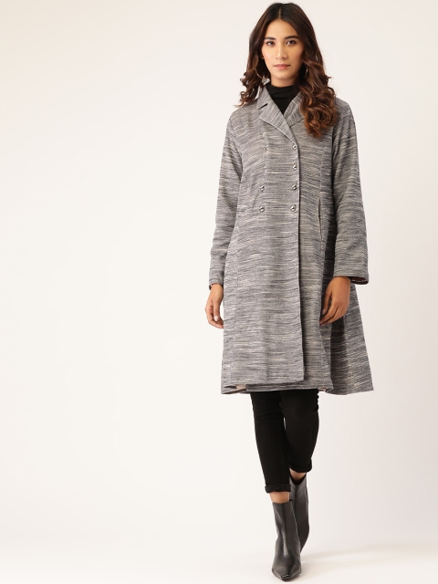 

Laabha Women Charcoal Grey Woollen Self-Design Overcoat