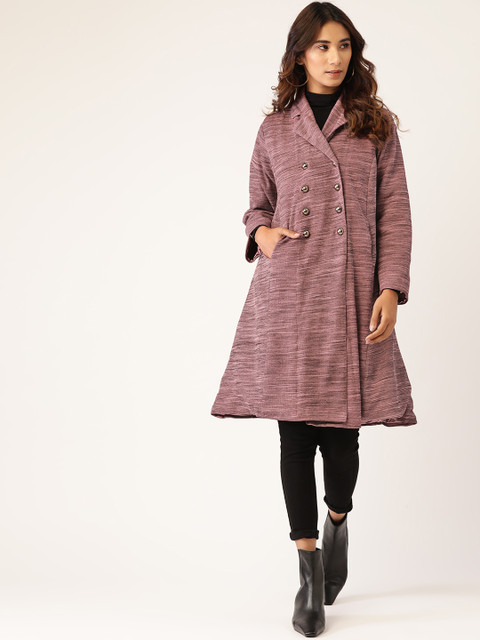 

Laabha Women Pink & Black Woollen Self-Design Overcoat